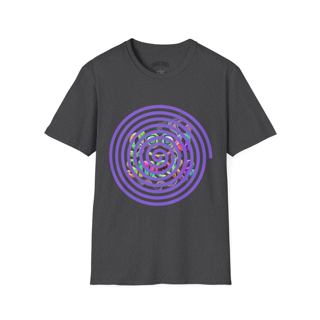 Spiral Vortex Floral T-Shirt — Purple Concentric Circle Graphic Tee