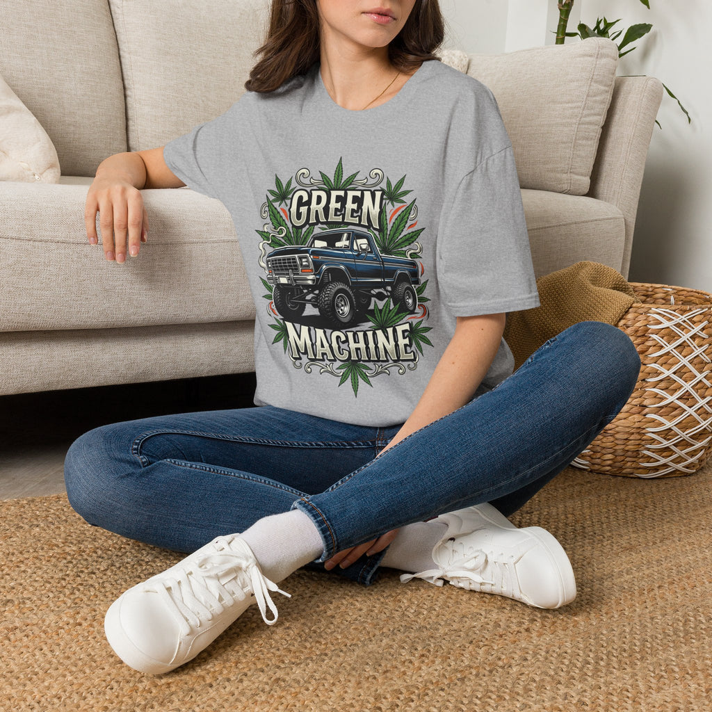 Green Machine Truck T‑Shirt — Vintage Pickup with Cannabis Leaf Graphic