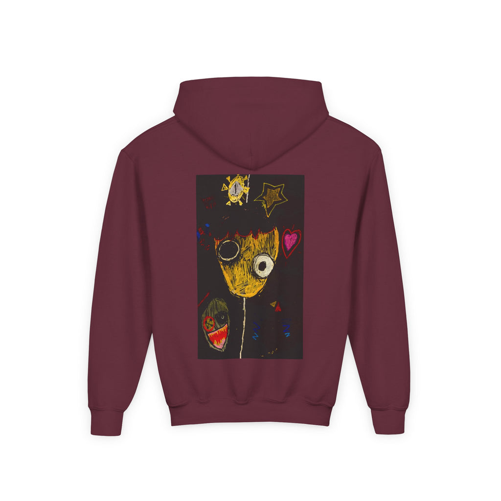 Youth Hoodie — Playful Smiley Monster Art Sweatshirt