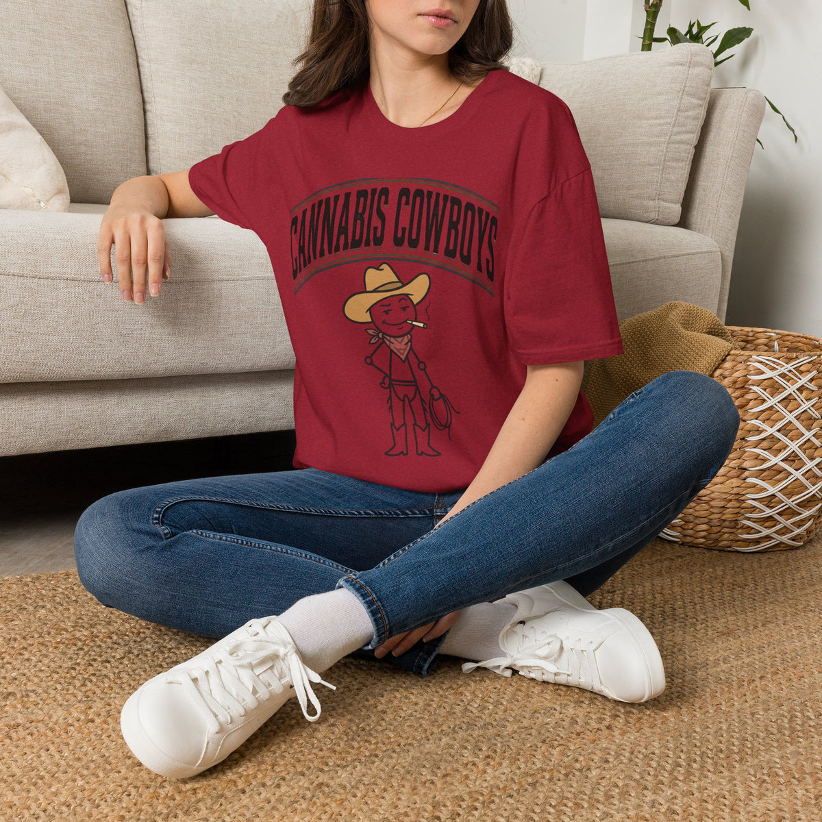Cowboy Character T-Shirt — Cute Western Smoking Stick Figure Tee