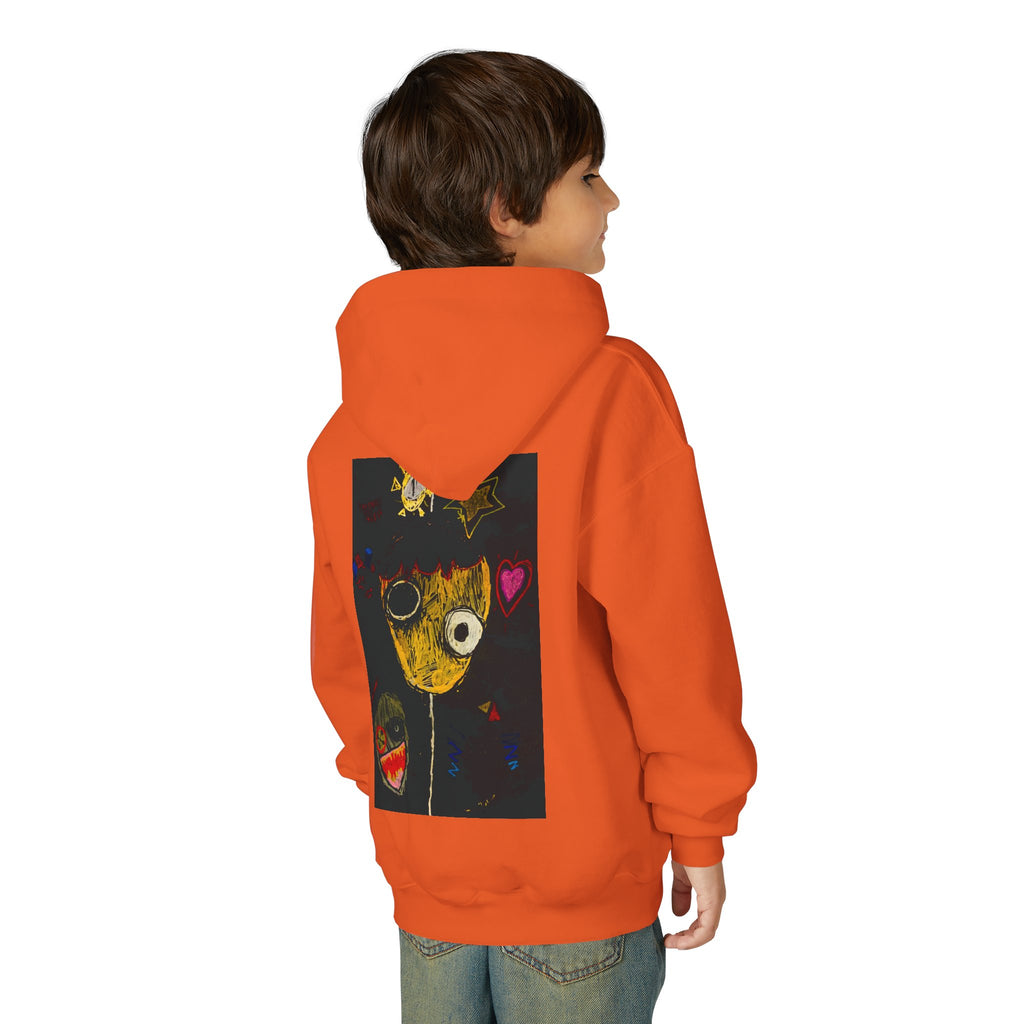 Youth Hoodie — Playful Smiley Monster Art Sweatshirt