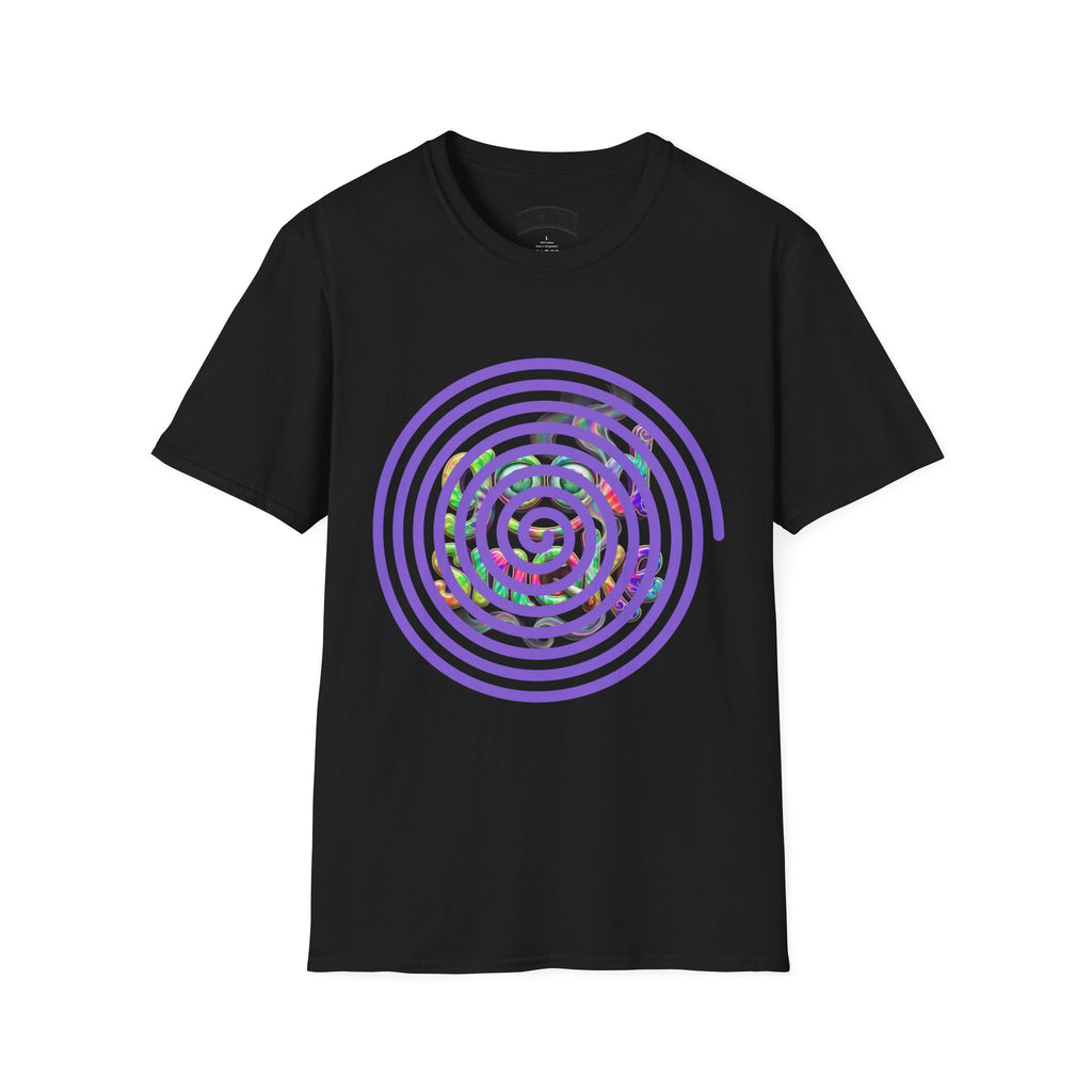 Spiral Vortex Floral T-Shirt — Purple Concentric Circle Graphic Tee