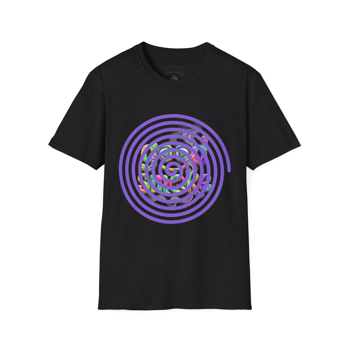 Spiral Vortex Floral T-Shirt — Purple Concentric Circle Graphic Tee