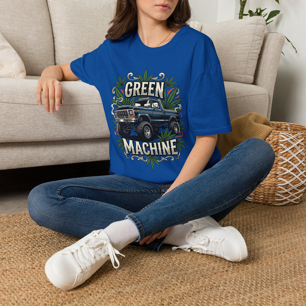 Green Machine Truck T‑Shirt — Vintage Pickup with Cannabis Leaf Graphic