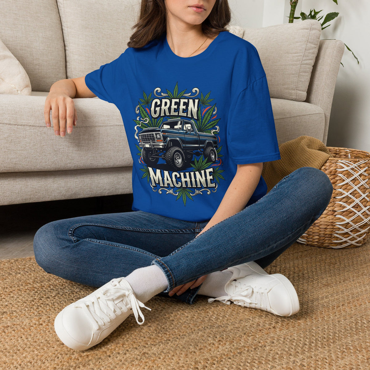Green Machine Truck T‑Shirt — Vintage Pickup with Cannabis Leaf Graphic