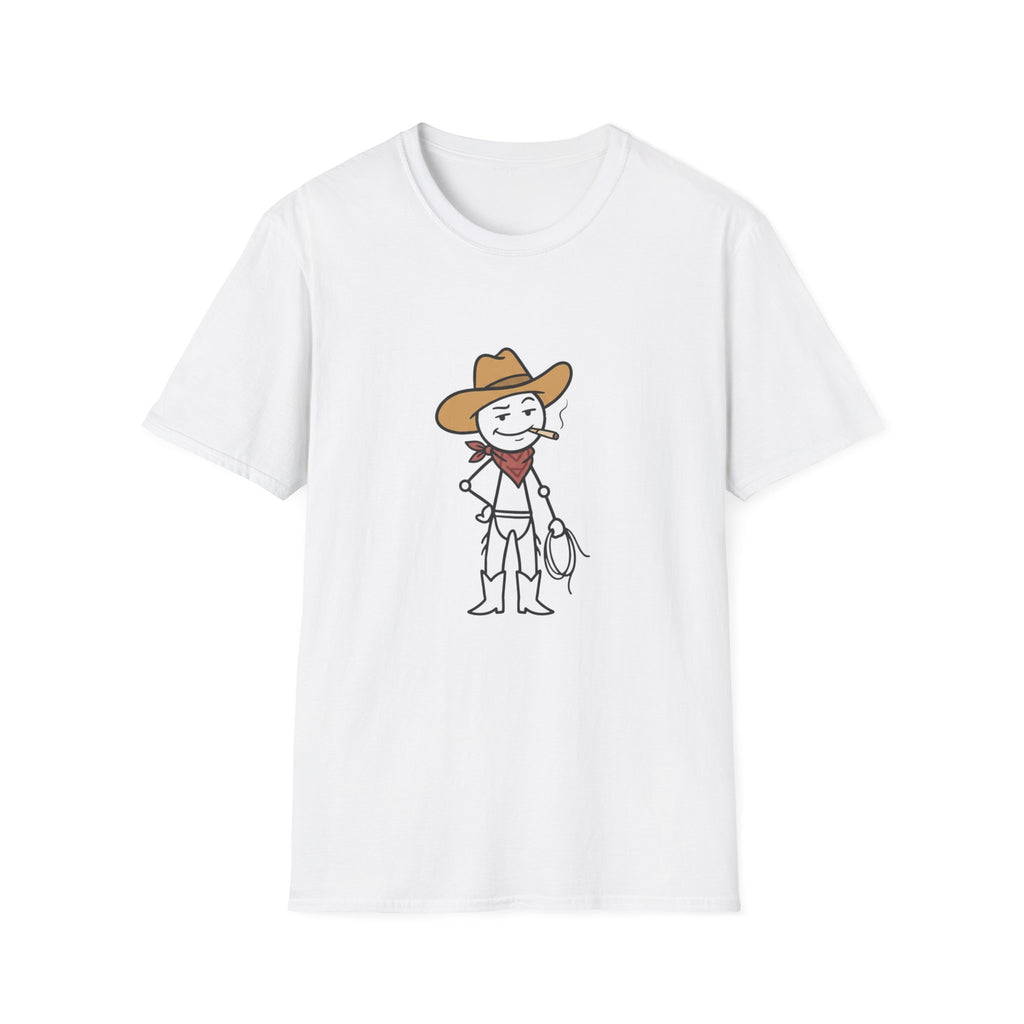 Cowboy Character T-Shirt — Cute Western Smoking Stick Figure Tee
