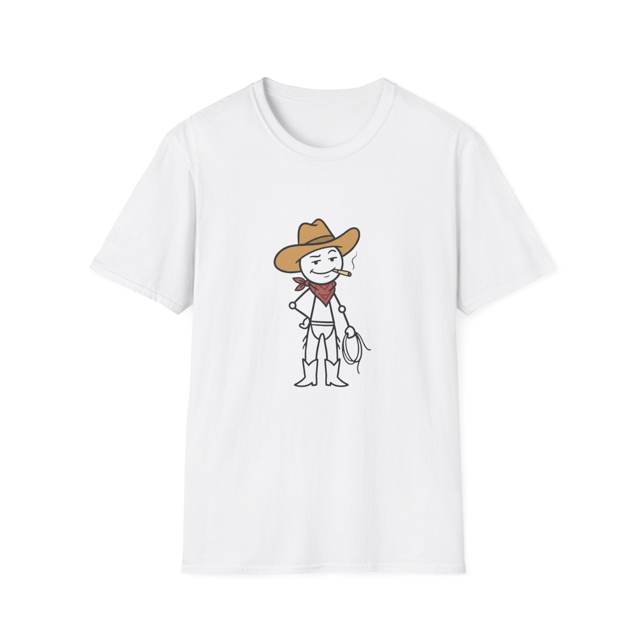 Cowboy Character T-Shirt — Cute Western Smoking Stick Figure Tee