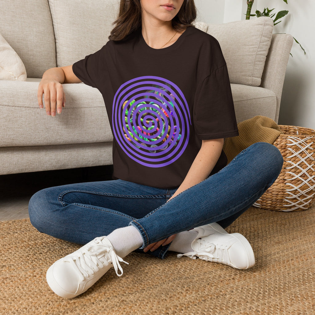 Spiral Vortex Floral T-Shirt — Purple Concentric Circle Graphic Tee