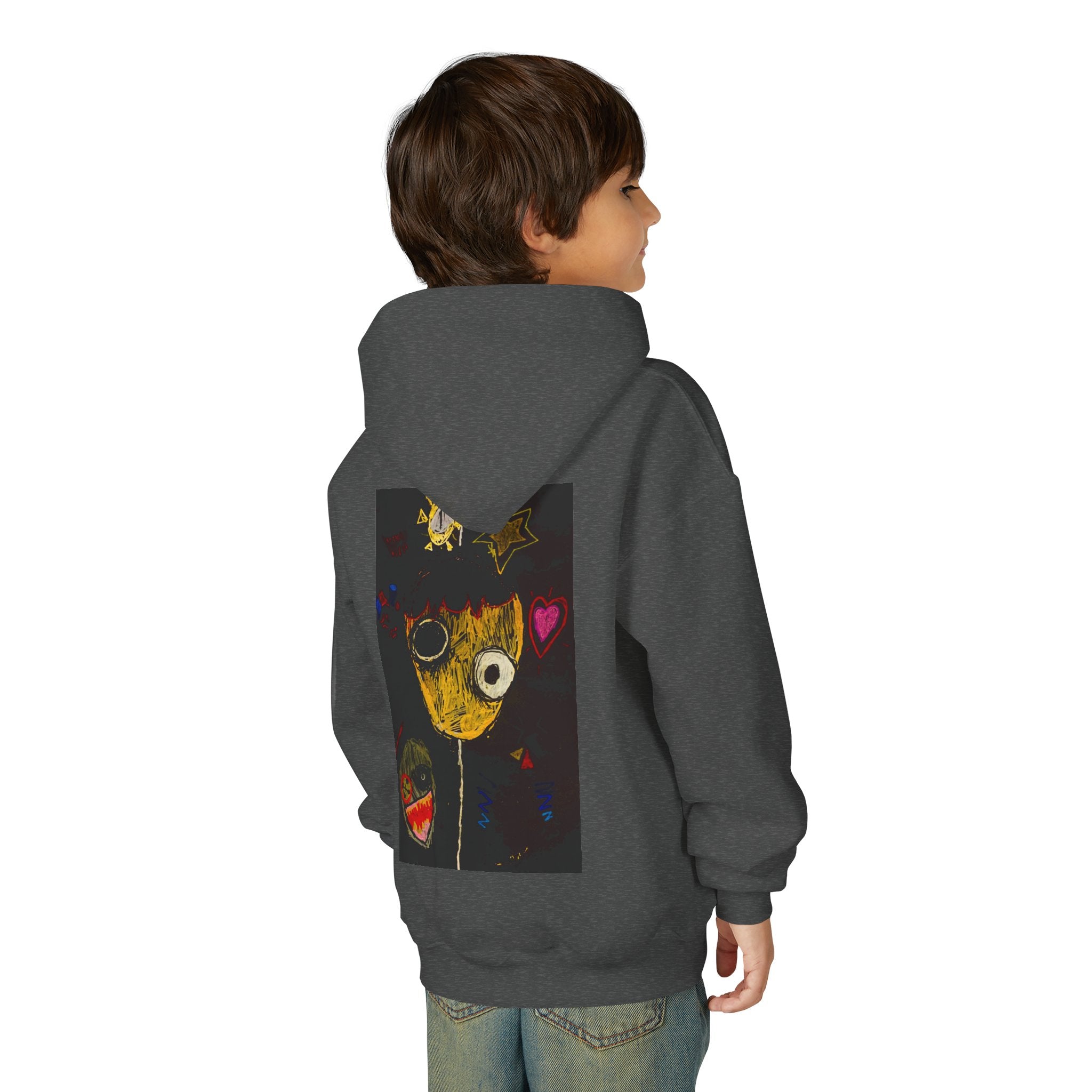 Youth Hoodie — Playful Smiley Monster Art Sweatshirt