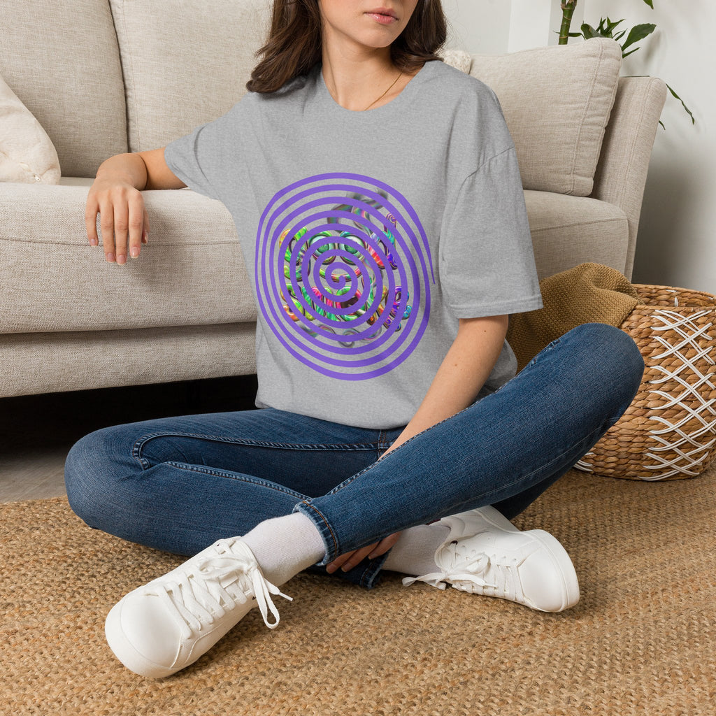 Spiral Vortex Floral T-Shirt — Purple Concentric Circle Graphic Tee