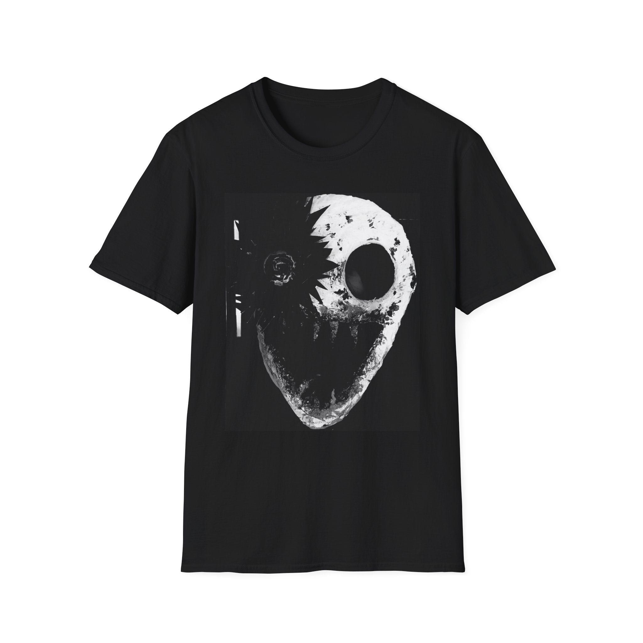 Hockey Mask Horror T-Shirt — Distressed Black & White Mask Graphic