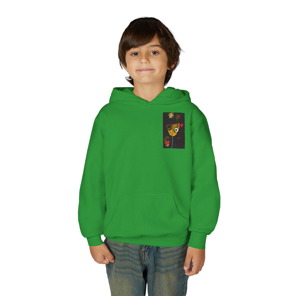 Youth Hoodie — Playful Smiley Monster Art Sweatshirt
