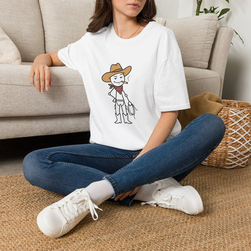 Cowboy Character T-Shirt — Cute Western Smoking Stick Figure Tee