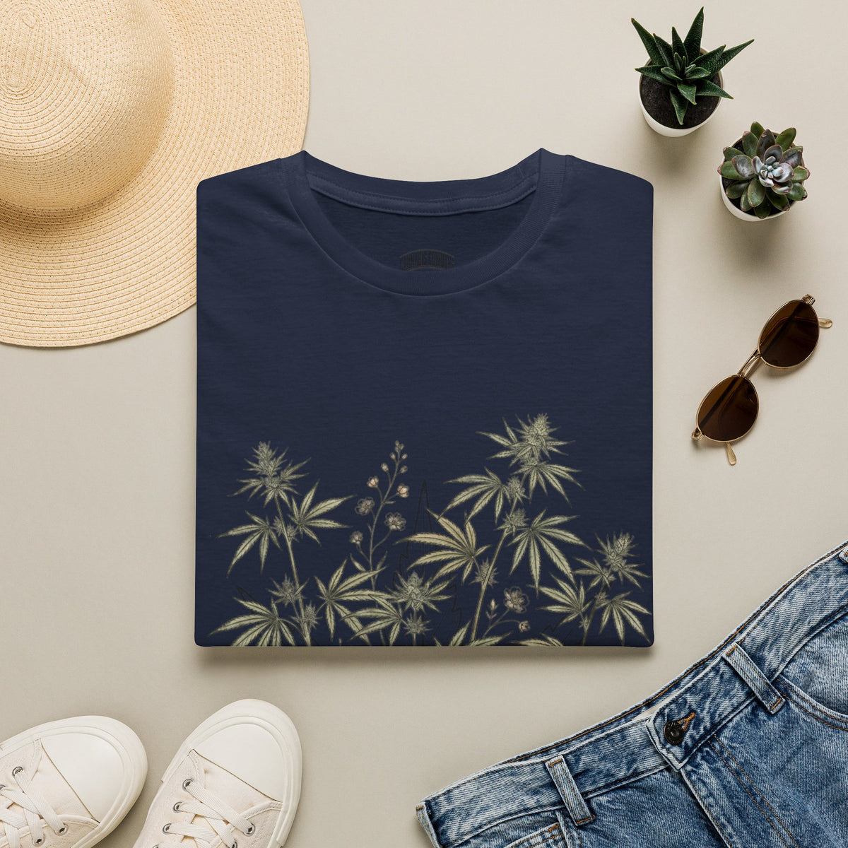 Botanical Hemp Plant T-Shirt — Subtle Greenery Graphic Tee