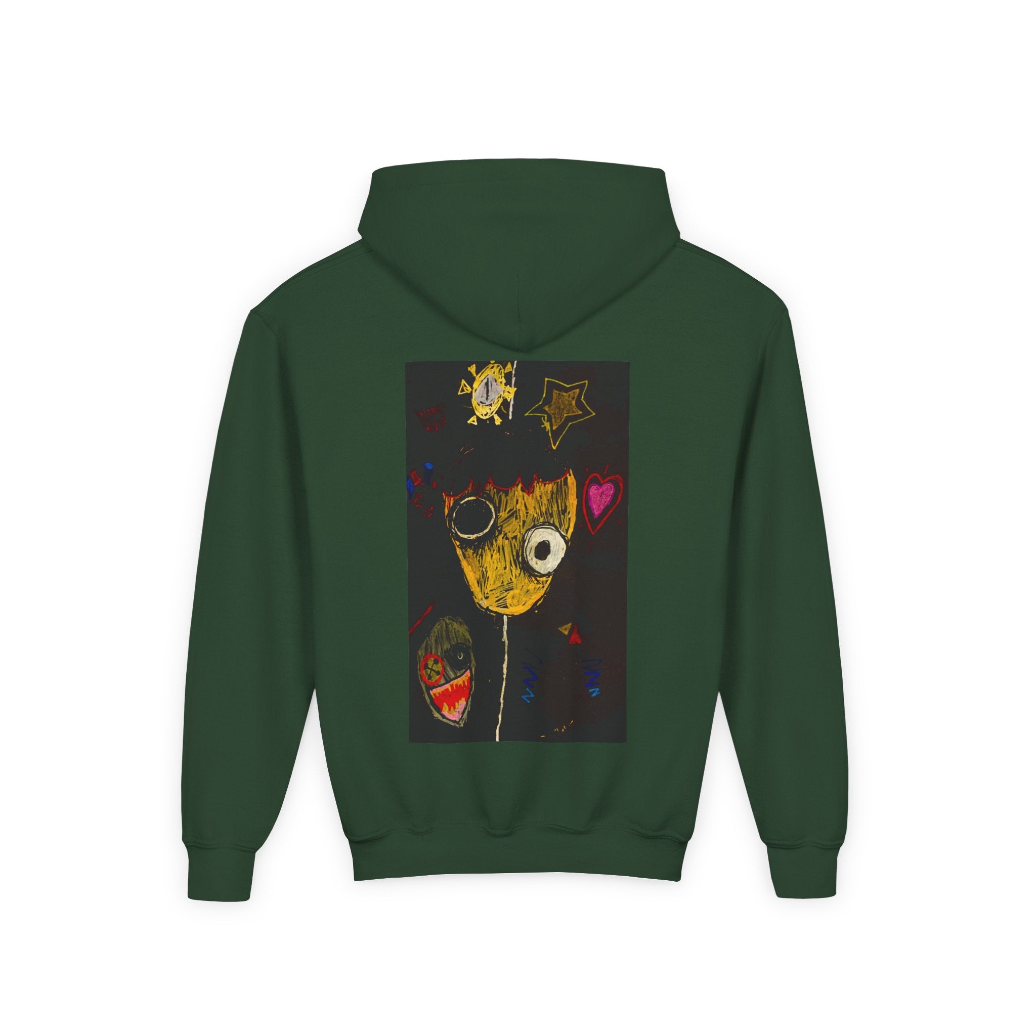Youth Hoodie — Playful Smiley Monster Art Sweatshirt