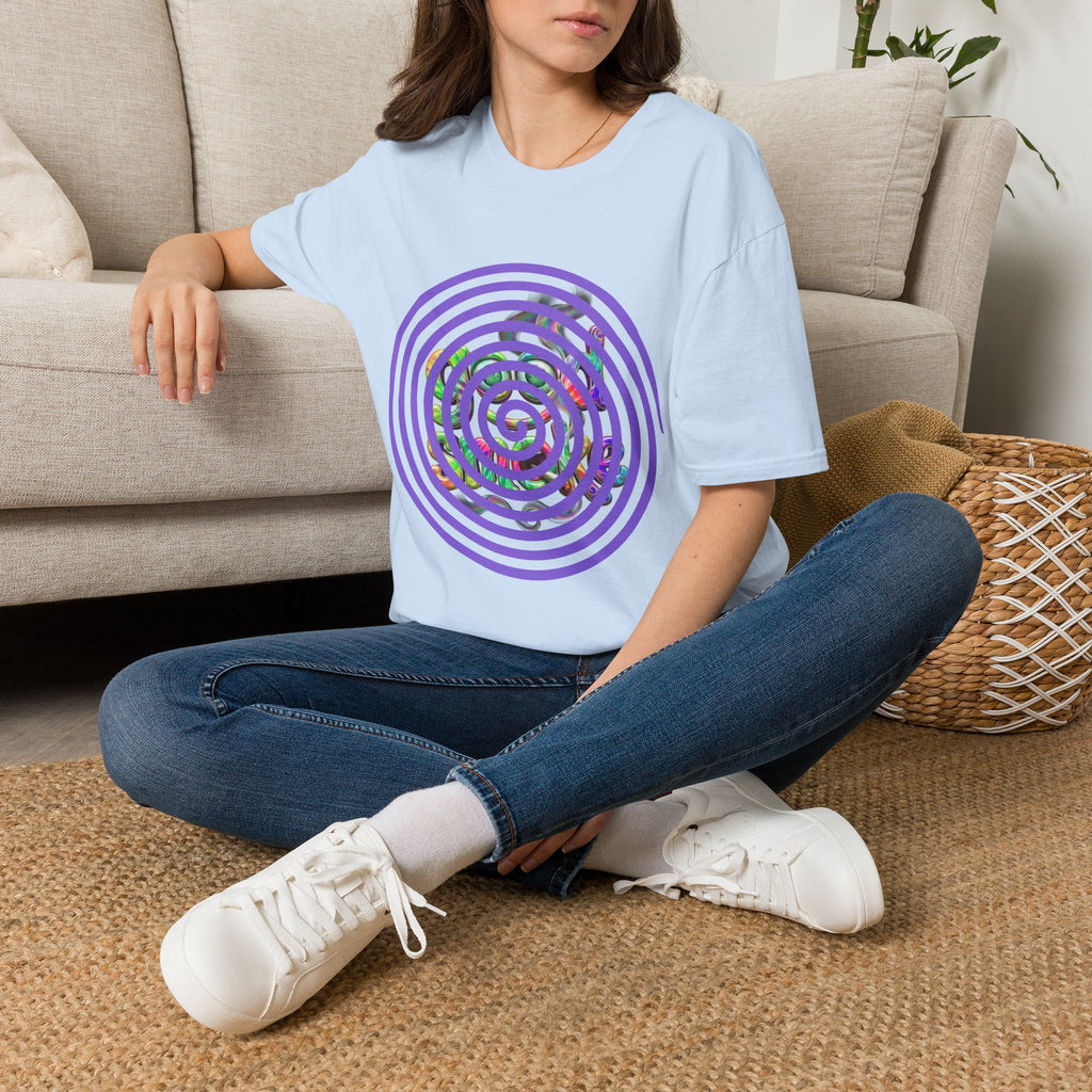 Spiral Vortex Floral T-Shirt — Purple Concentric Circle Graphic Tee