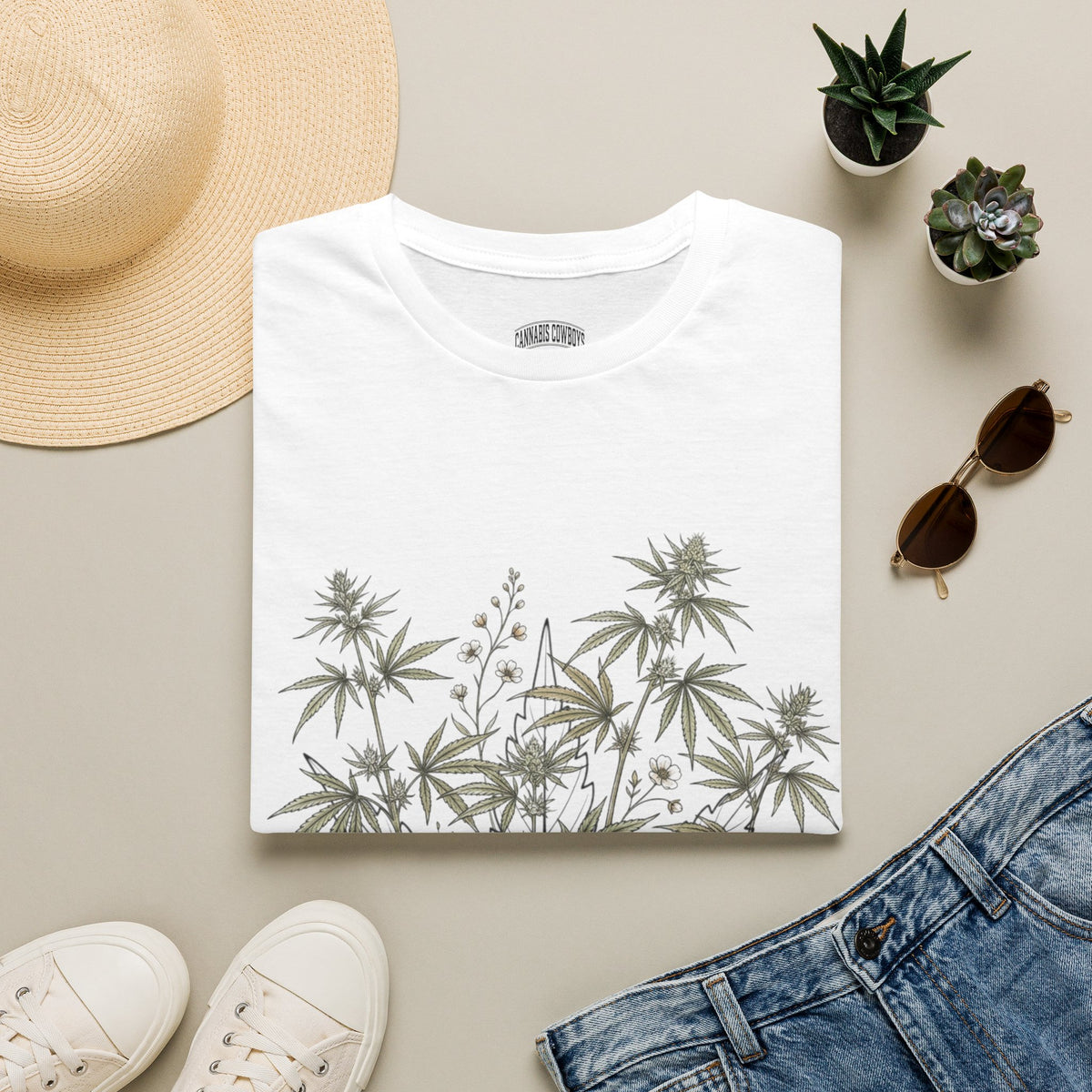 Botanical Hemp Plant T-Shirt — Subtle Greenery Graphic Tee