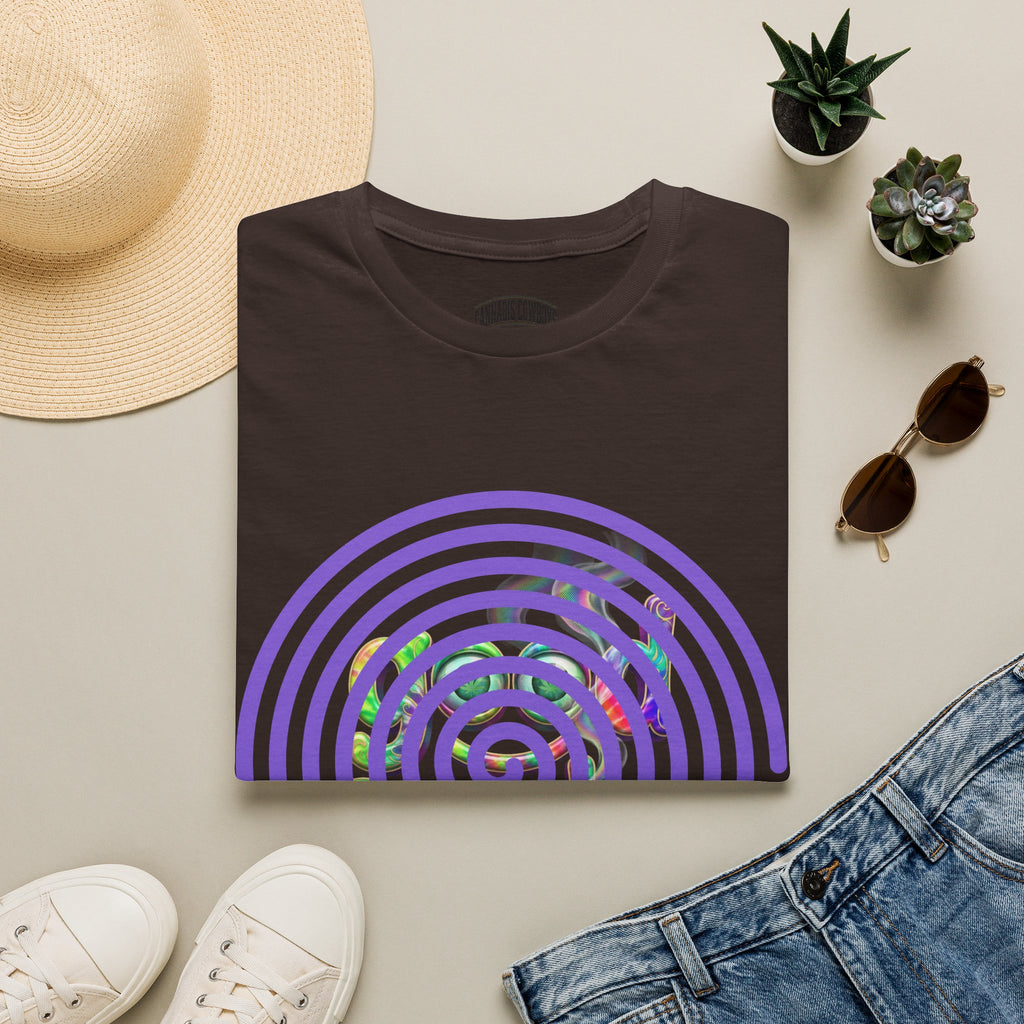 Spiral Vortex Floral T-Shirt — Purple Concentric Circle Graphic Tee