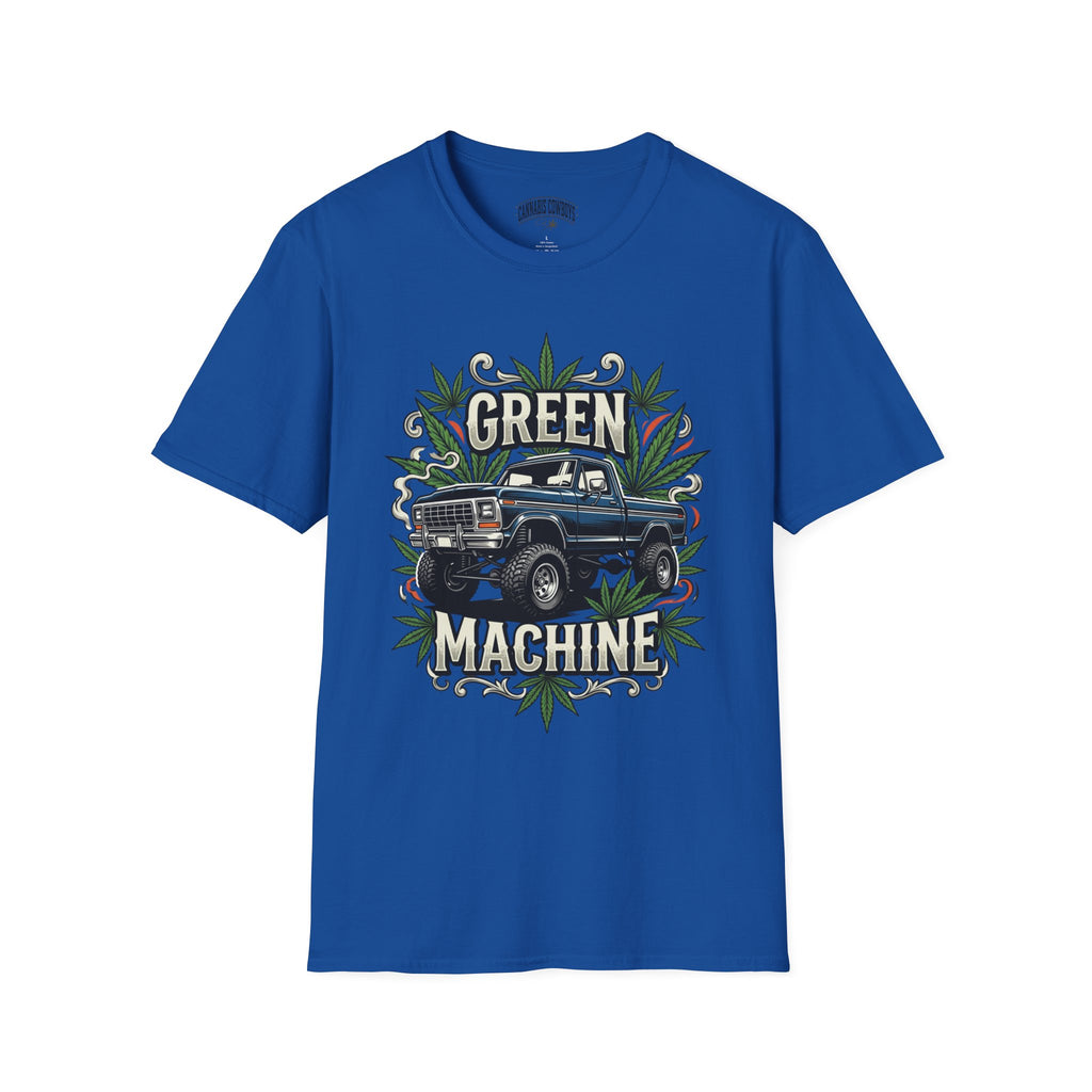Green Machine Truck T‑Shirt — Vintage Pickup with Cannabis Leaf Graphic