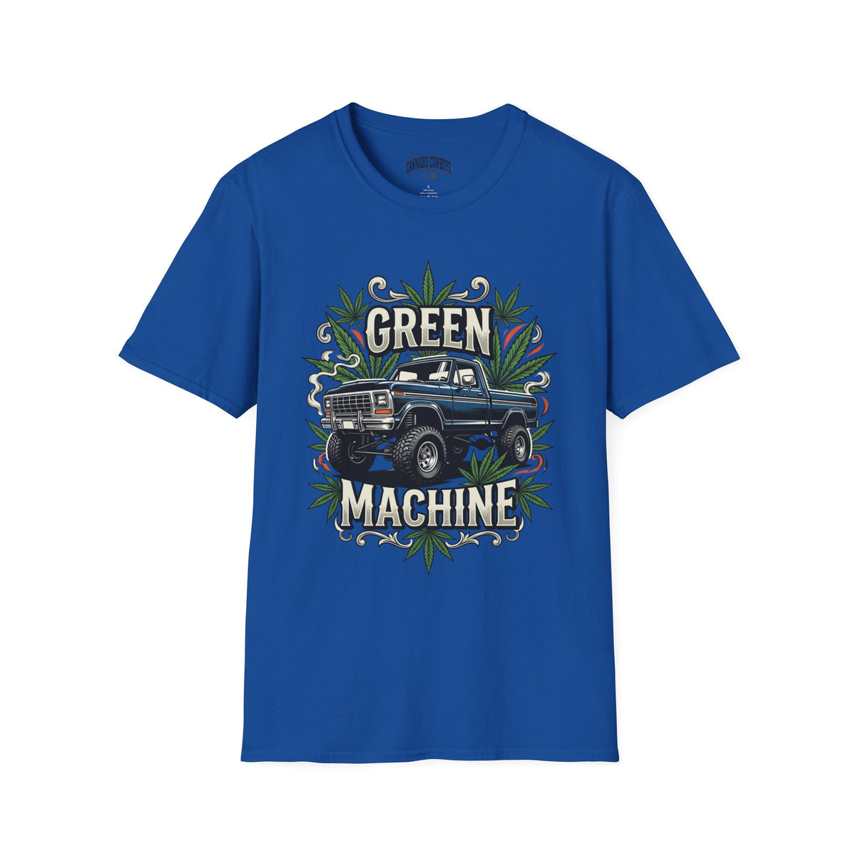 Green Machine Truck T‑Shirt — Vintage Pickup with Cannabis Leaf Graphic