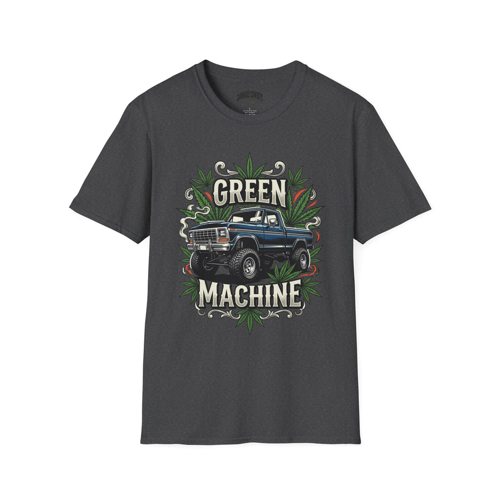 Green Machine Truck T‑Shirt — Vintage Pickup with Cannabis Leaf Graphic