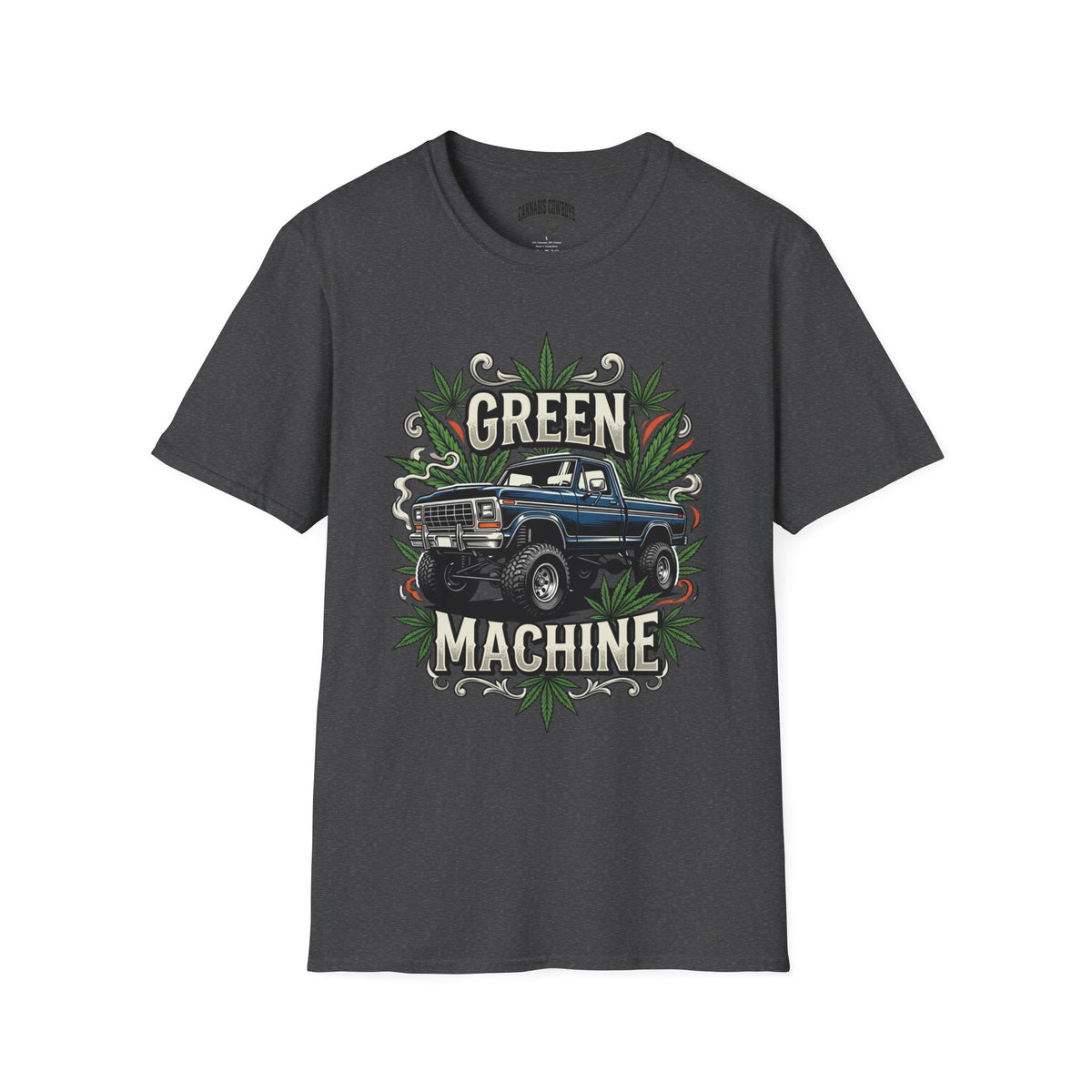 Green Machine Truck T‑Shirt — Vintage Pickup with Cannabis Leaf Graphic