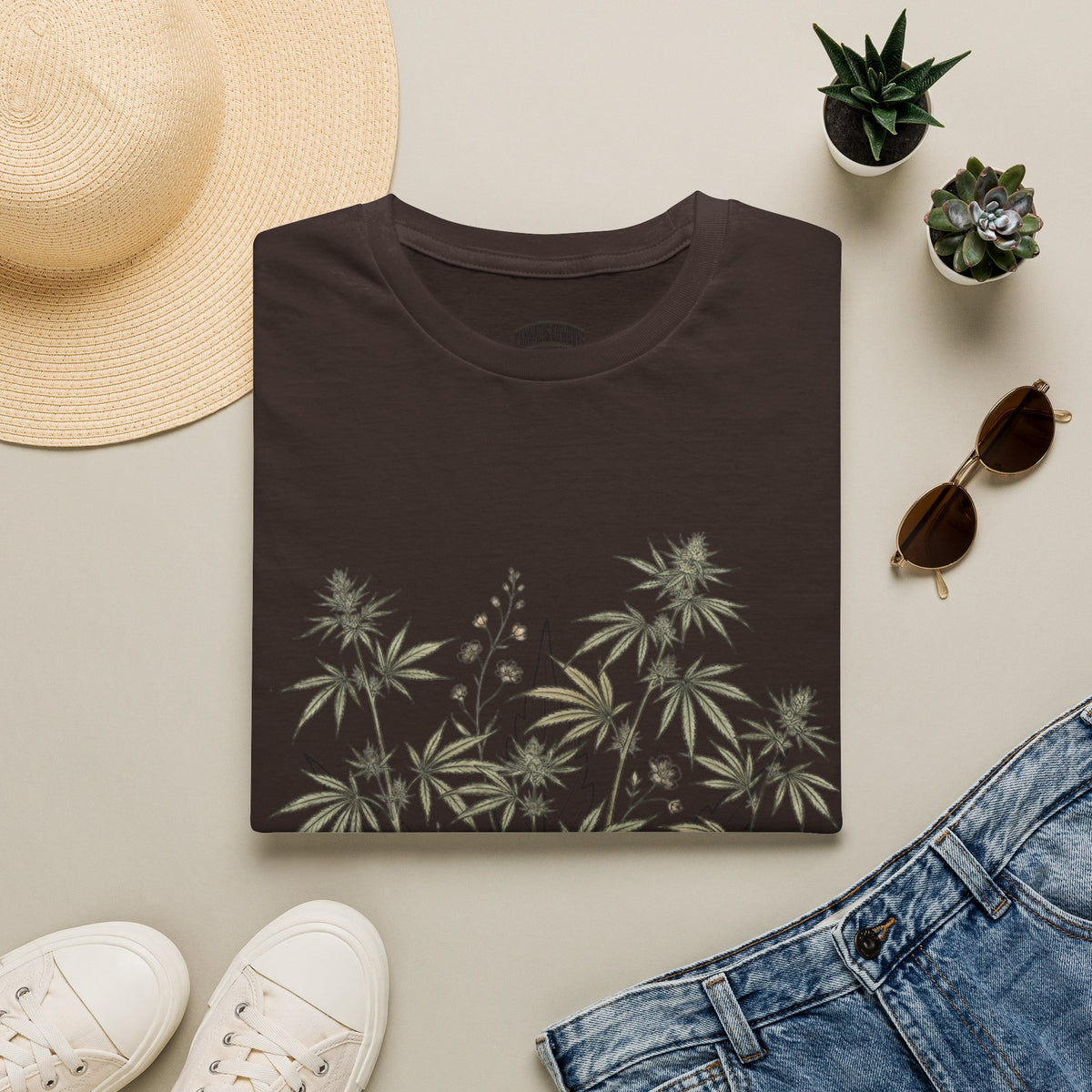 Botanical Hemp Plant T-Shirt — Subtle Greenery Graphic Tee