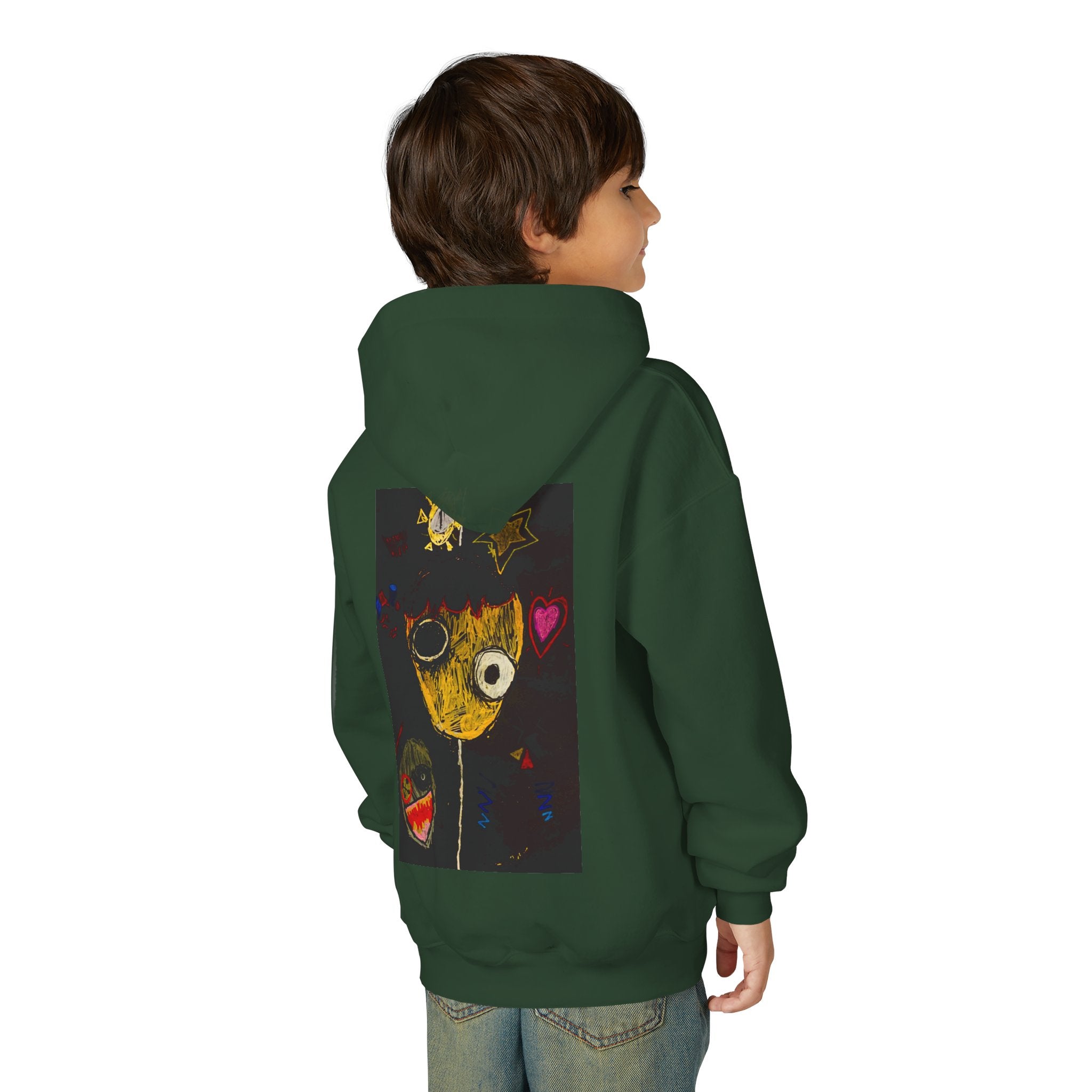 Youth Hoodie — Playful Smiley Monster Art Sweatshirt