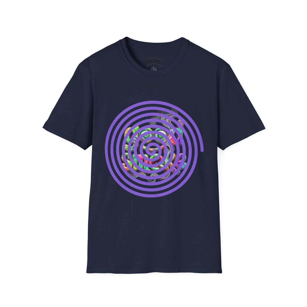 Spiral Vortex Floral T-Shirt — Purple Concentric Circle Graphic Tee