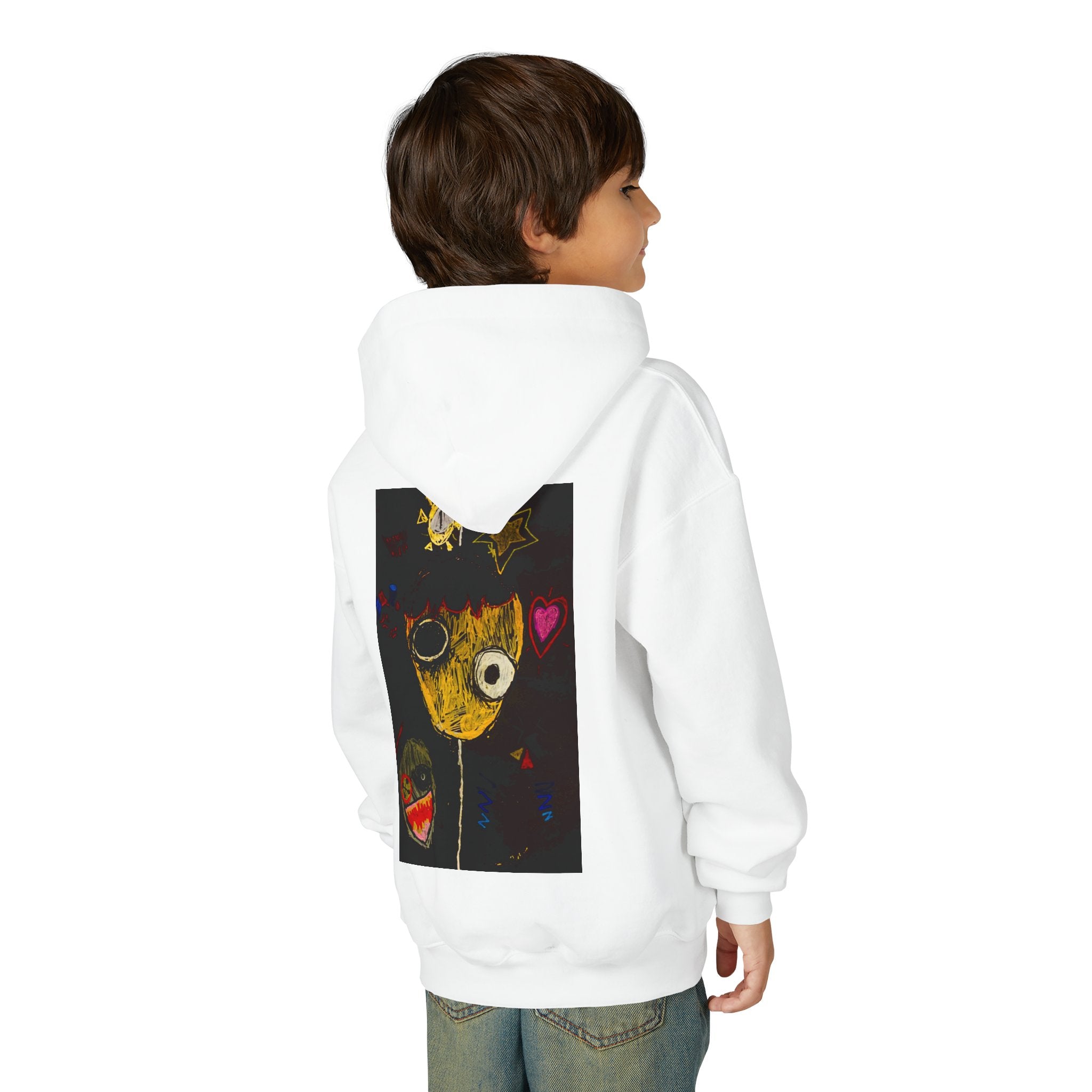 Youth Hoodie — Playful Smiley Monster Art Sweatshirt