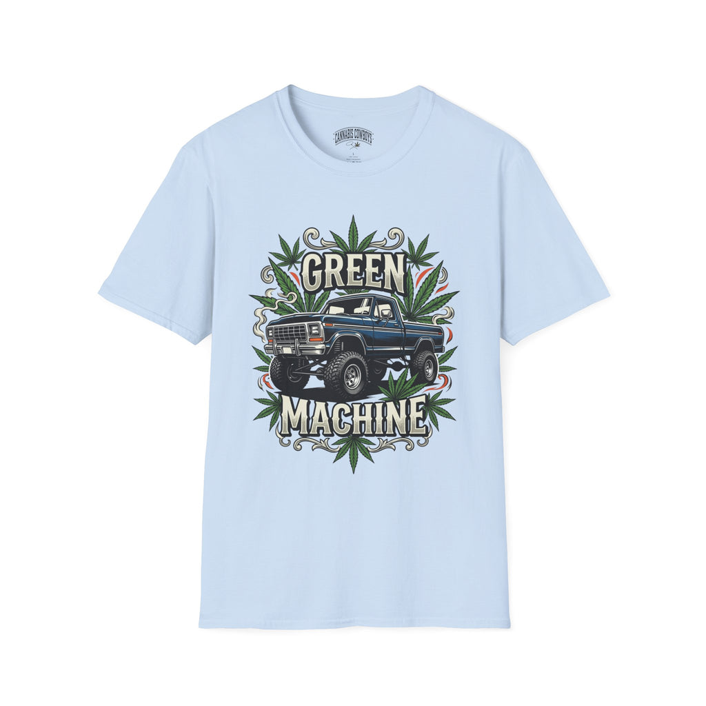 Green Machine Truck T‑Shirt — Vintage Pickup with Cannabis Leaf Graphic