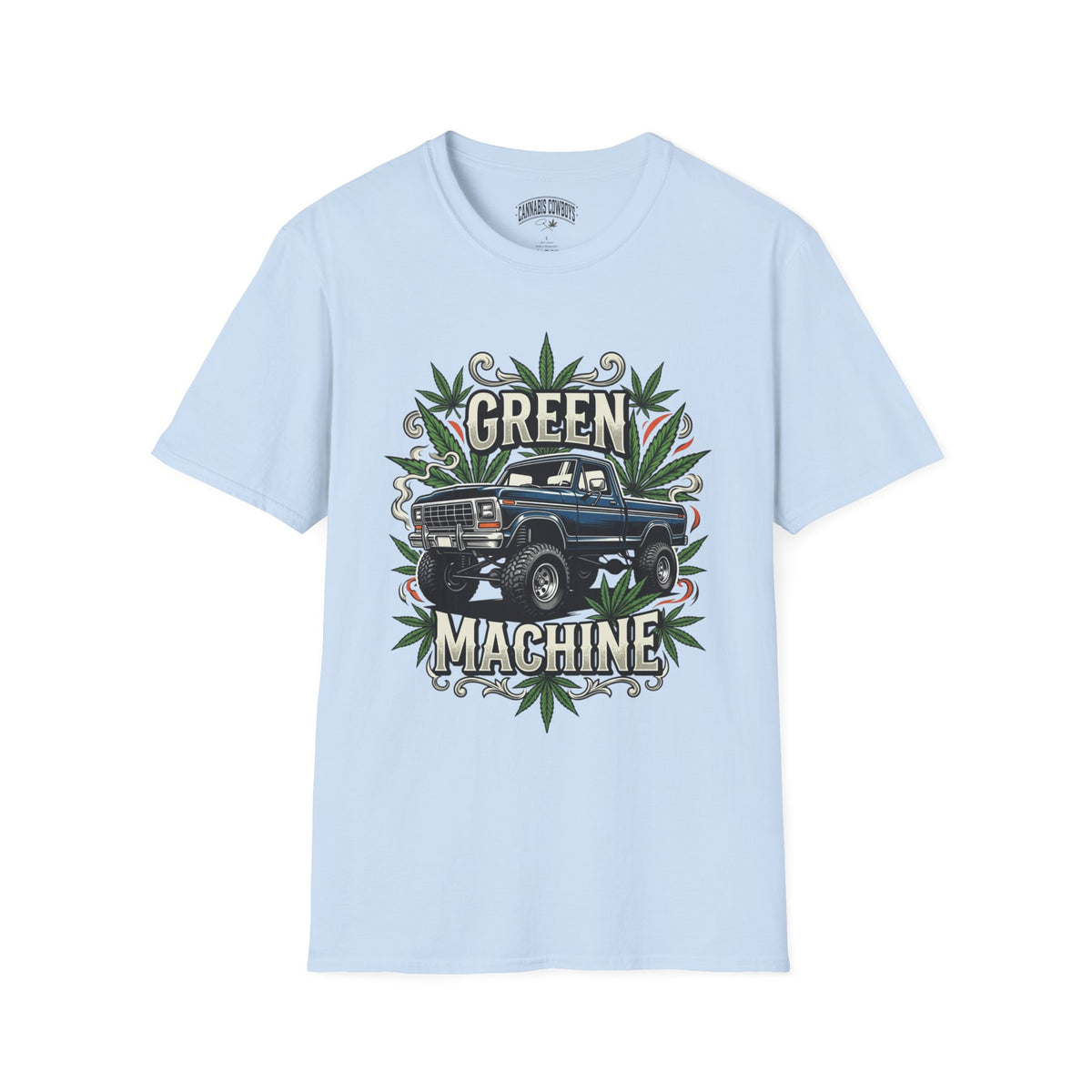 Green Machine Truck T‑Shirt — Vintage Pickup with Cannabis Leaf Graphic