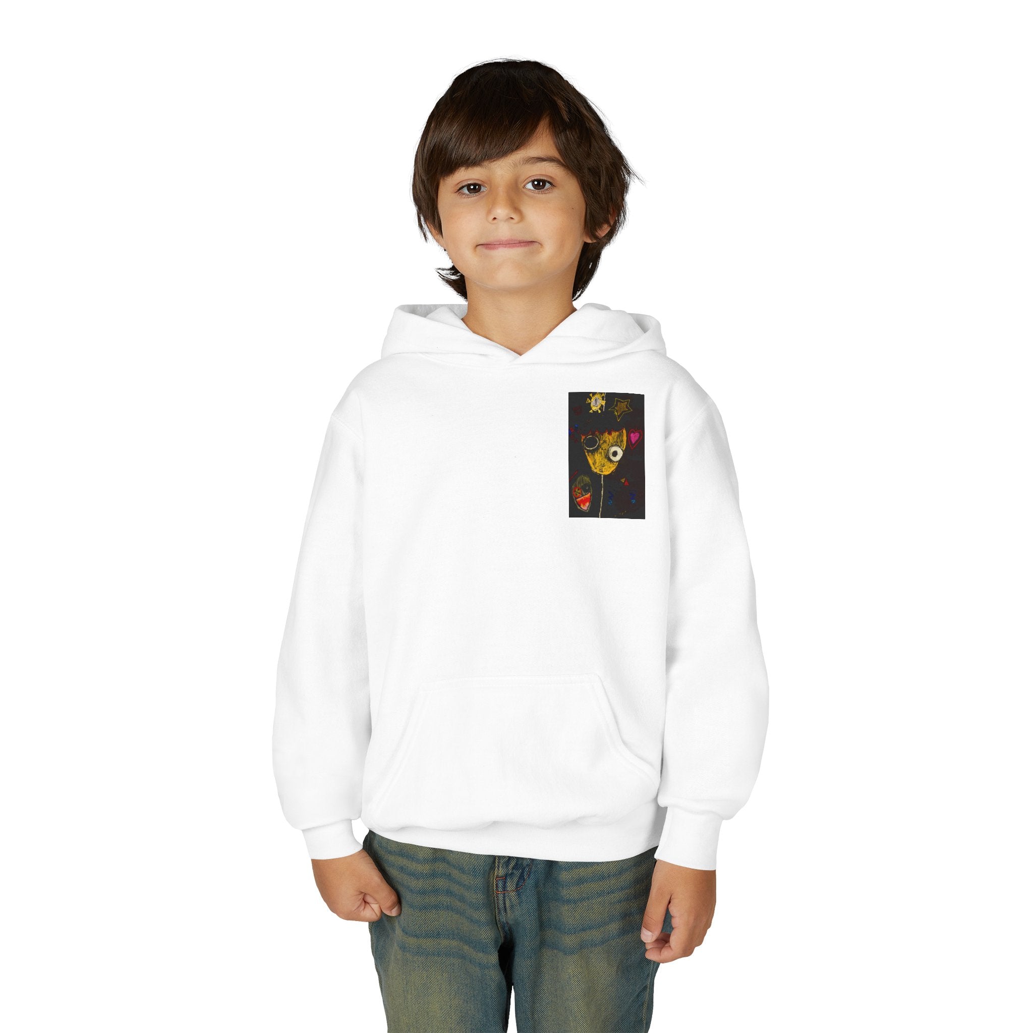Youth Hoodie — Playful Smiley Monster Art Sweatshirt