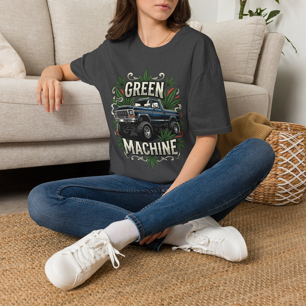 Green Machine Truck T‑Shirt — Vintage Pickup with Cannabis Leaf Graphic