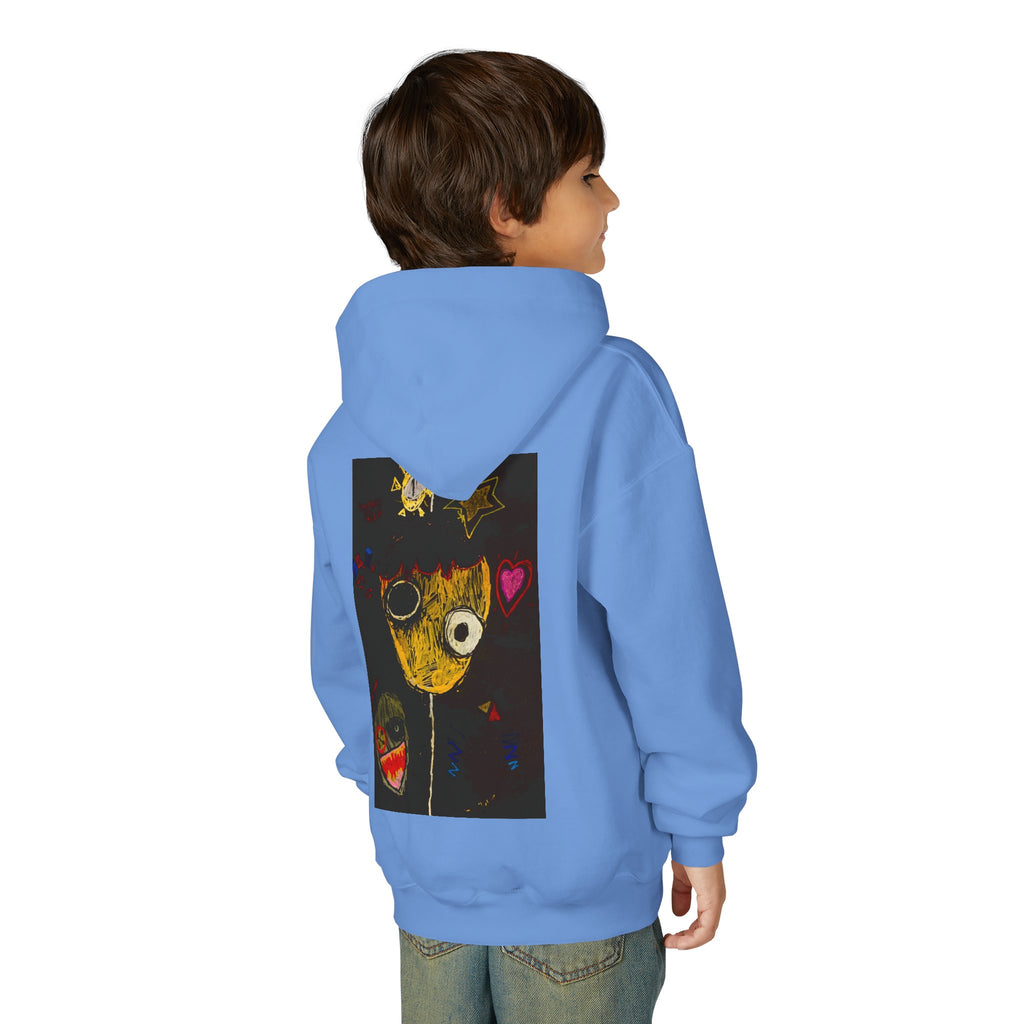 Youth Hoodie — Playful Smiley Monster Art Sweatshirt