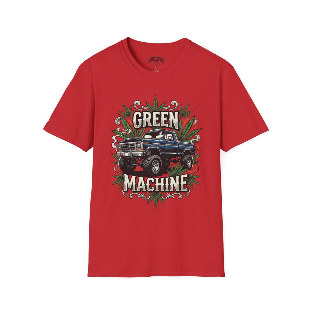 Green Machine Truck T‑Shirt — Vintage Pickup with Cannabis Leaf Graphic