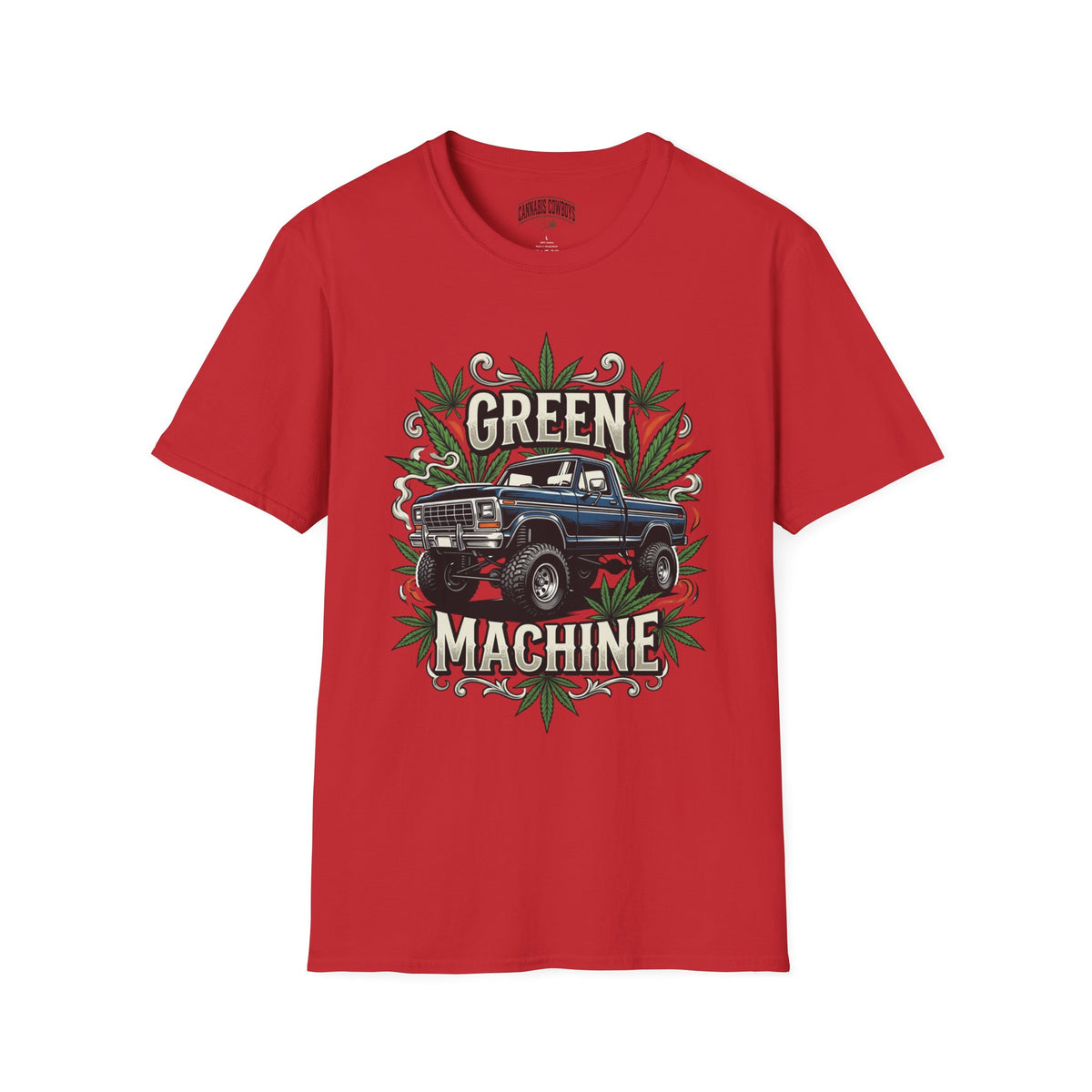 Green Machine Truck T‑Shirt — Vintage Pickup with Cannabis Leaf Graphic