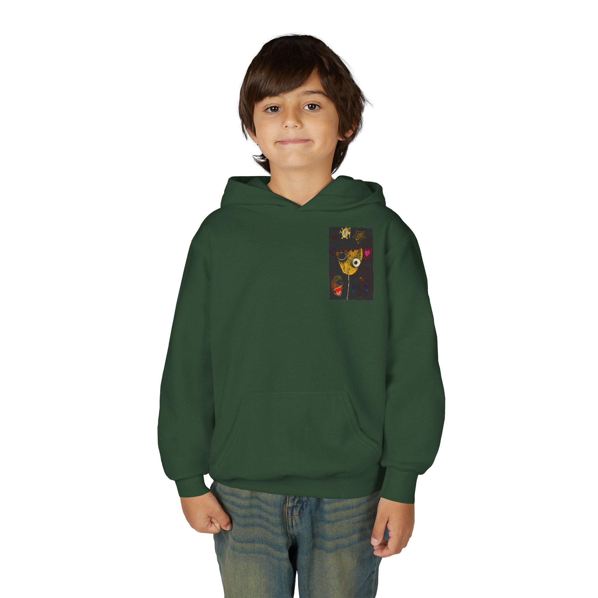 Youth Hoodie — Playful Smiley Monster Art Sweatshirt
