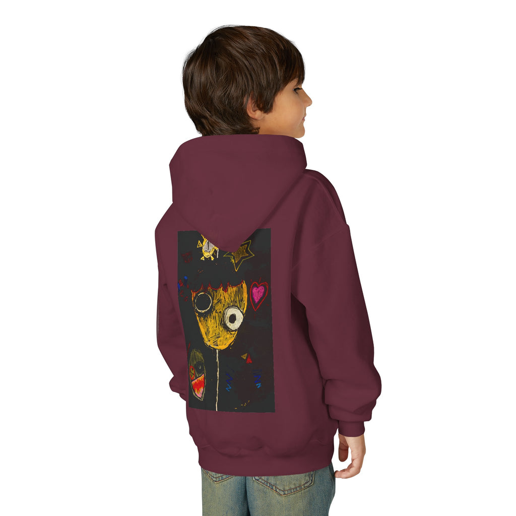 Youth Hoodie — Playful Smiley Monster Art Sweatshirt