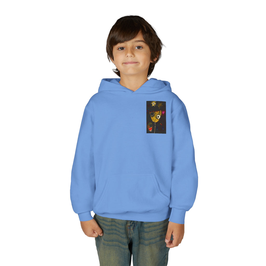 Youth Hoodie — Playful Smiley Monster Art Sweatshirt