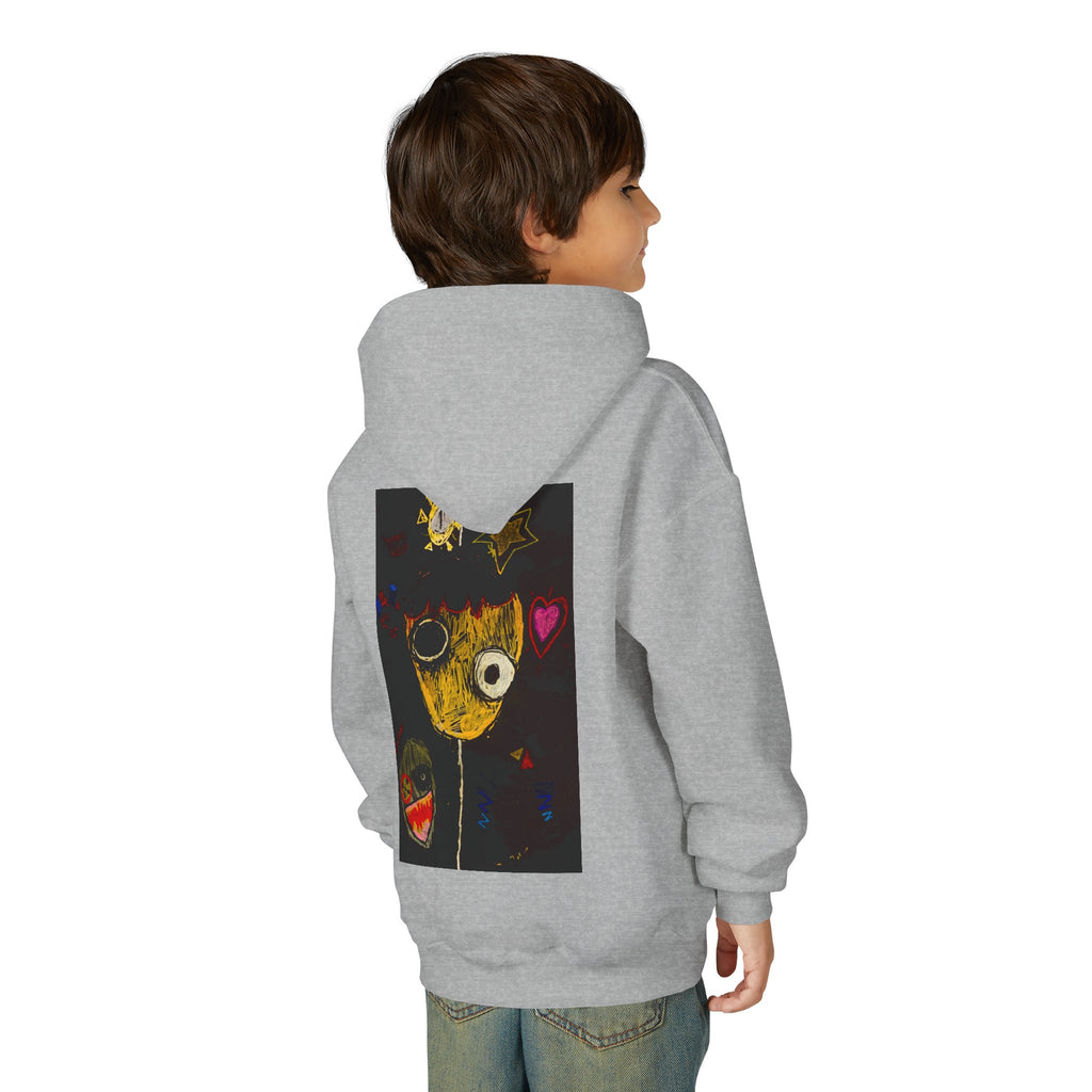 Youth Hoodie — Playful Smiley Monster Art Sweatshirt