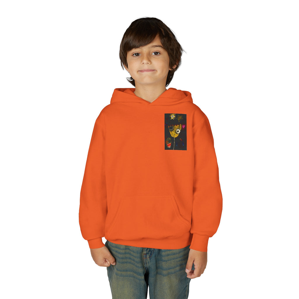 Youth Hoodie — Playful Smiley Monster Art Sweatshirt