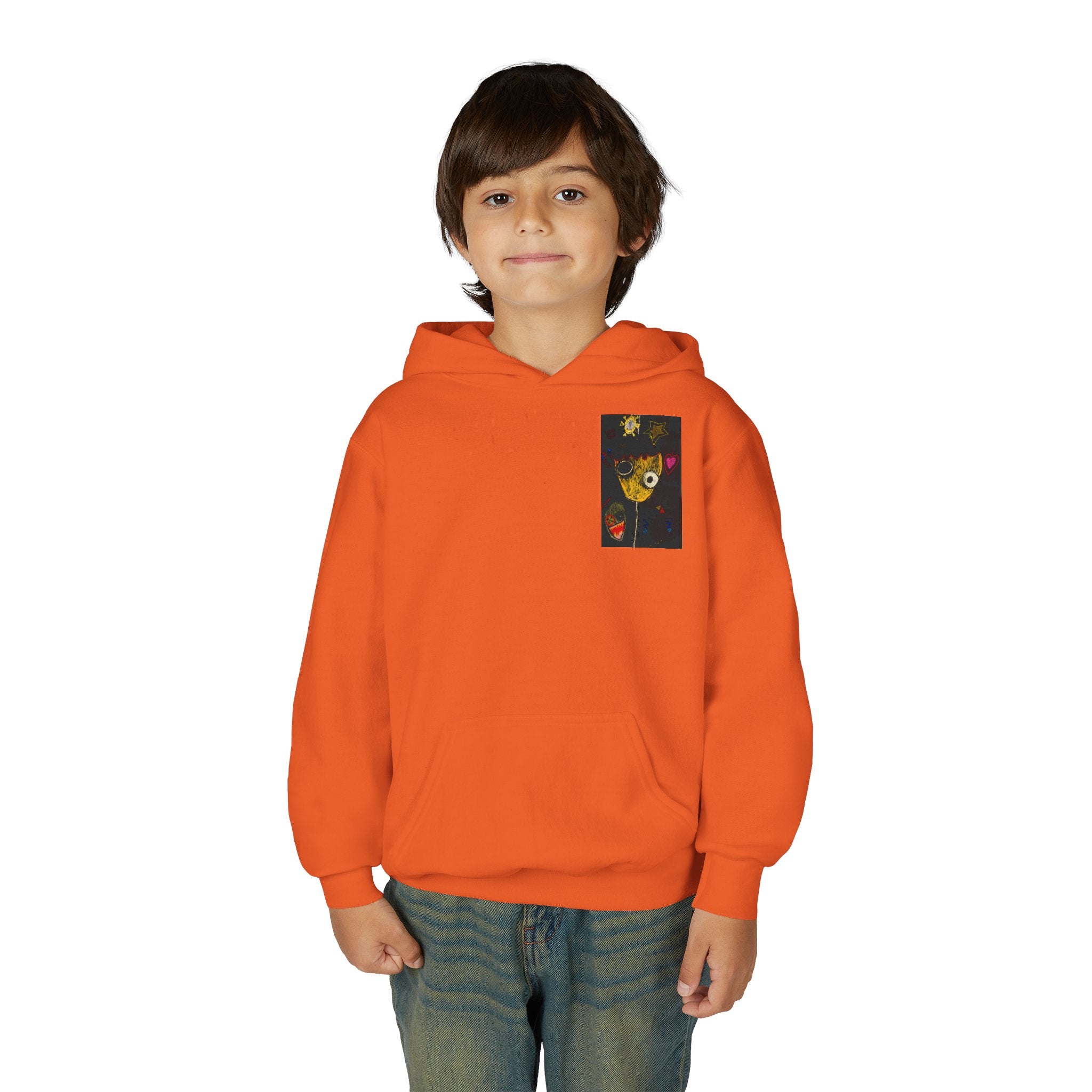 Youth Hoodie — Playful Smiley Monster Art Sweatshirt