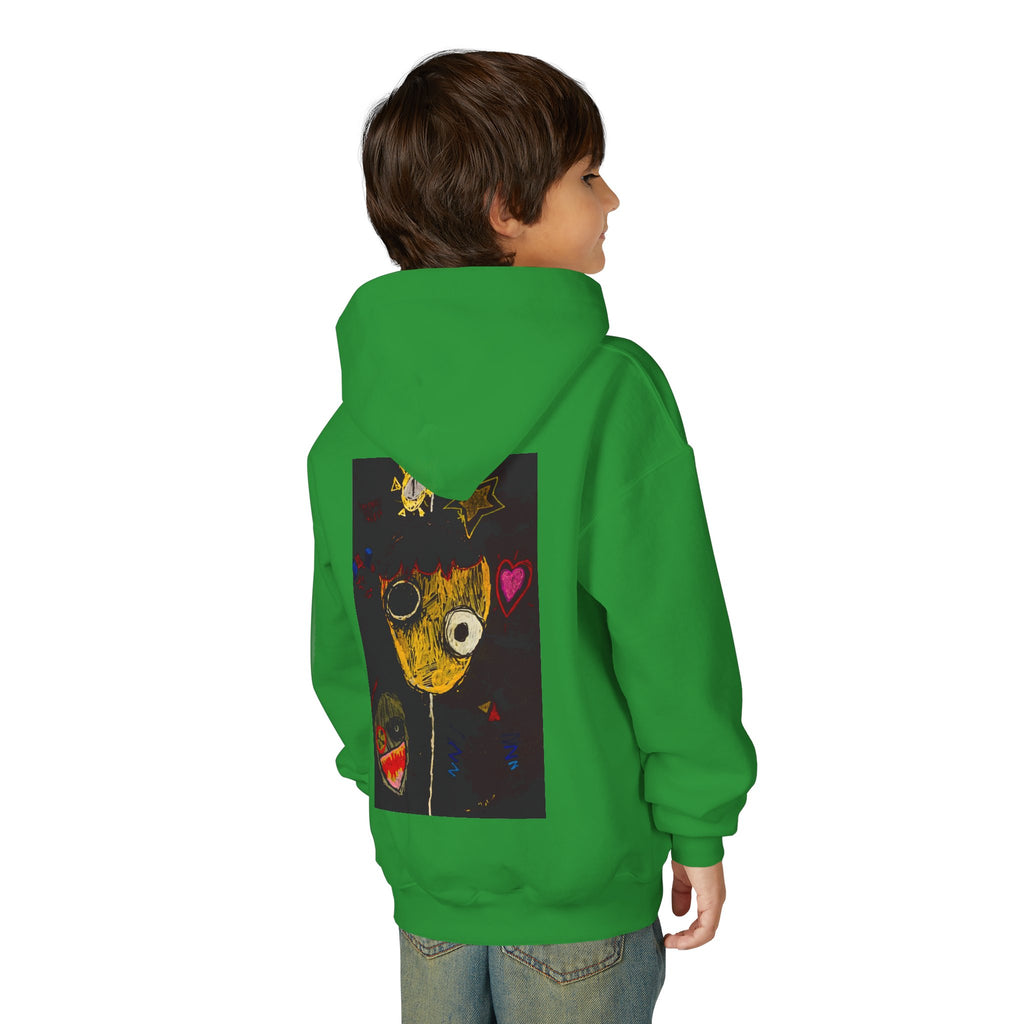 Youth Hoodie — Playful Smiley Monster Art Sweatshirt