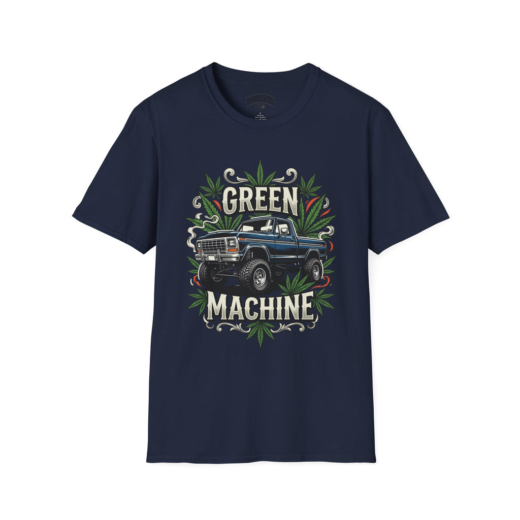 Green Machine Truck T‑Shirt — Vintage Pickup with Cannabis Leaf Graphic