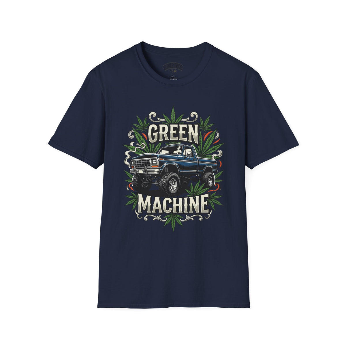 Green Machine Truck T‑Shirt — Vintage Pickup with Cannabis Leaf Graphic