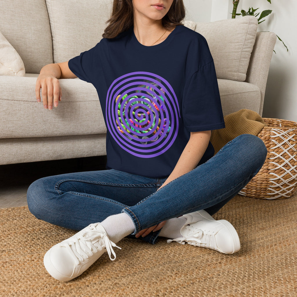 Spiral Vortex Floral T-Shirt — Purple Concentric Circle Graphic Tee