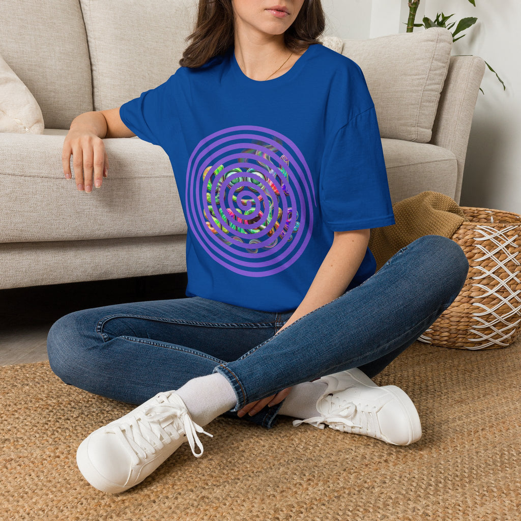 Spiral Vortex Floral T-Shirt — Purple Concentric Circle Graphic Tee