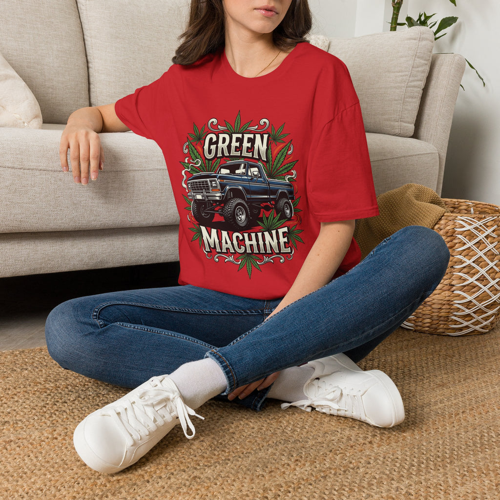 Green Machine Truck T‑Shirt — Vintage Pickup with Cannabis Leaf Graphic