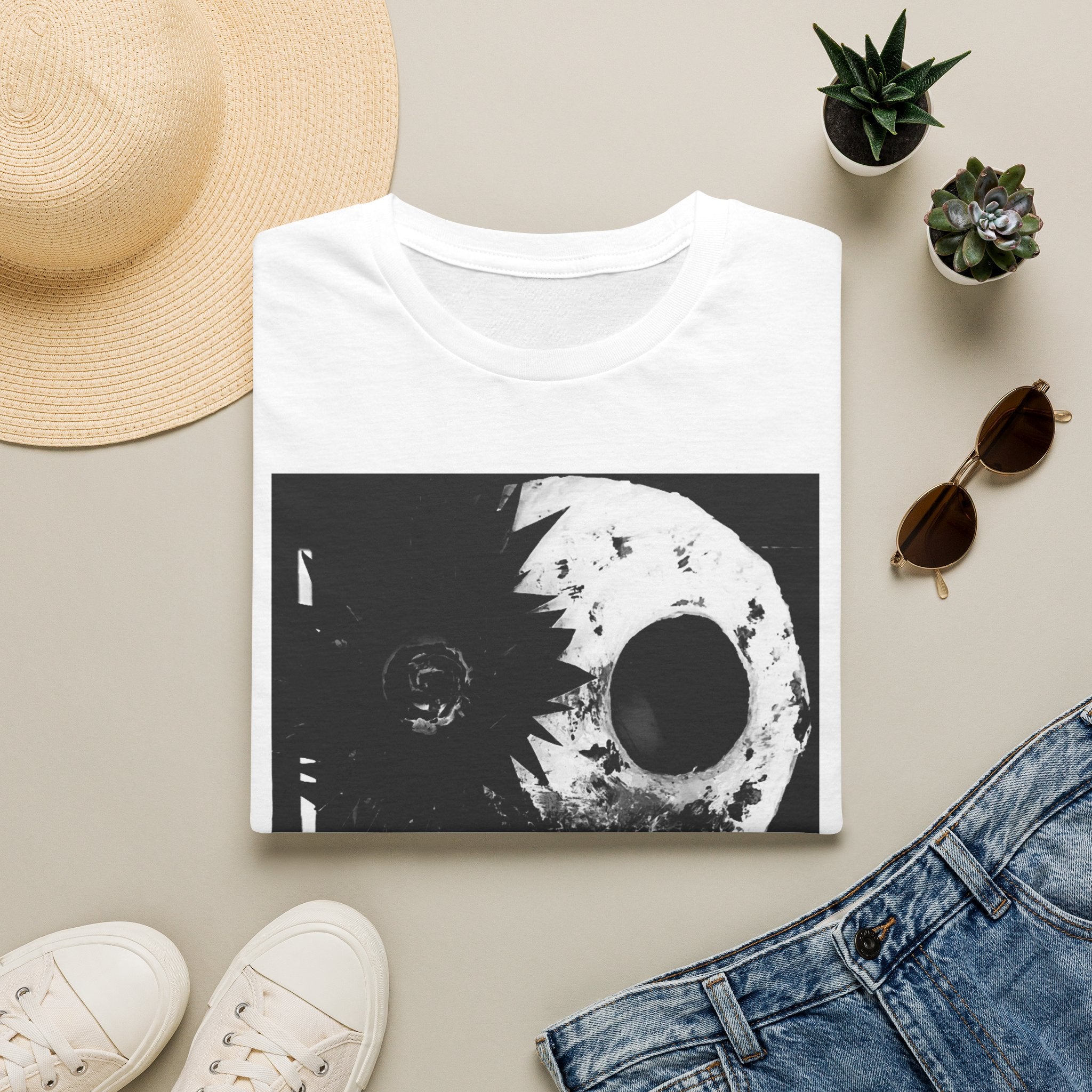 Hockey Mask Horror T-Shirt — Distressed Black & White Mask Graphic